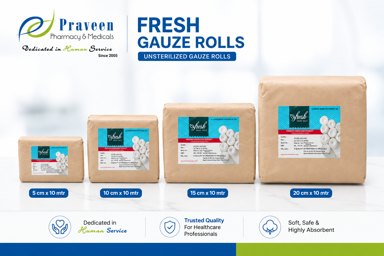 Gauze and roller bandages